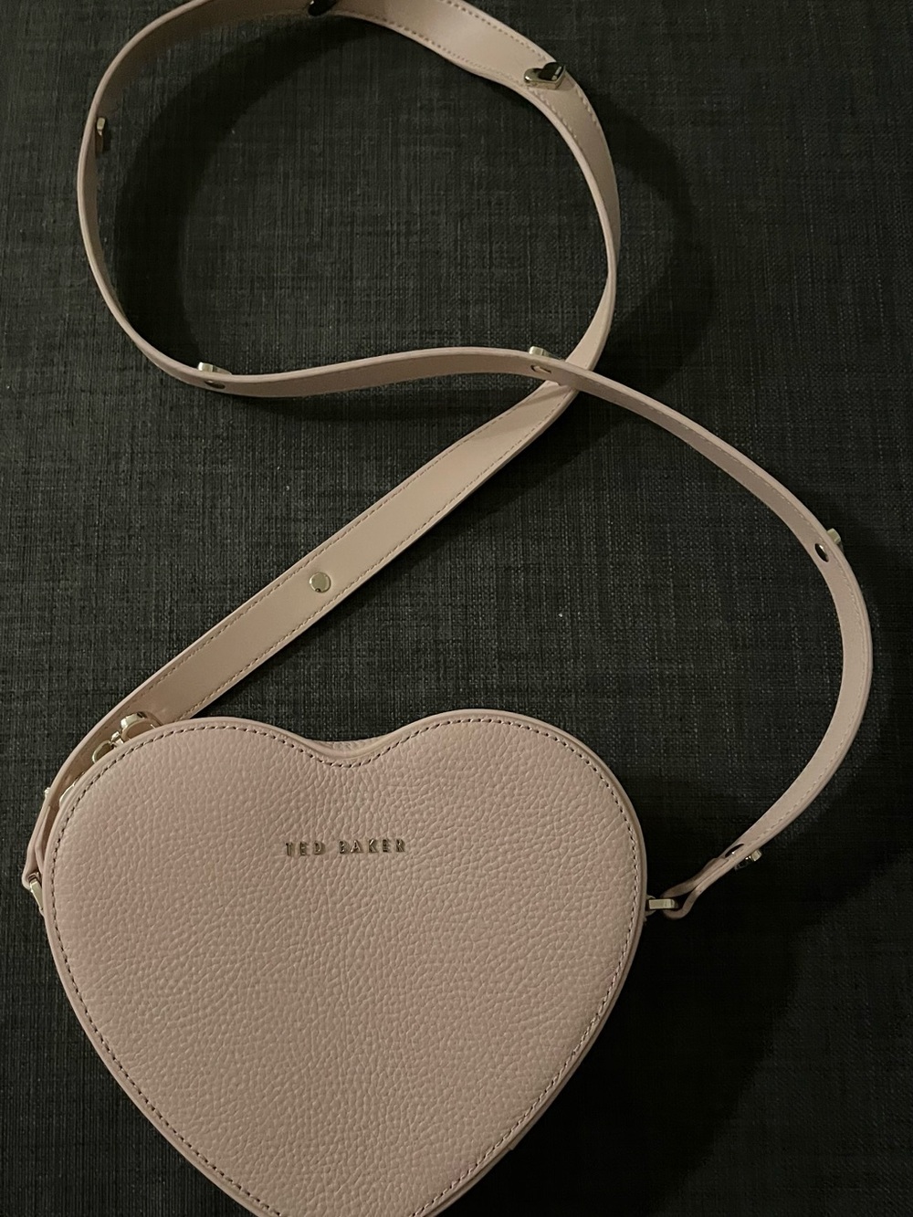 Ted Baker Pale Pink Pebbled Leather Heart-Shaped Crossbody Bag  gold -accents - Picture 9 of 15